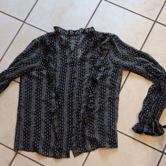 Paige Haiku Silk Blouse Black Button down REVOLVE Size S - Picture 2 of 11